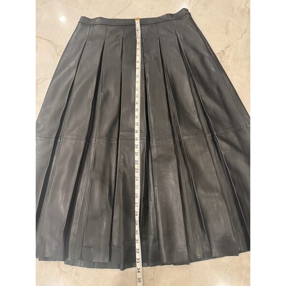 Nordstrom Black Leather Box Pleated High Waist A-line Midi Skirt Size Large NWOT - Picture 10 of 11